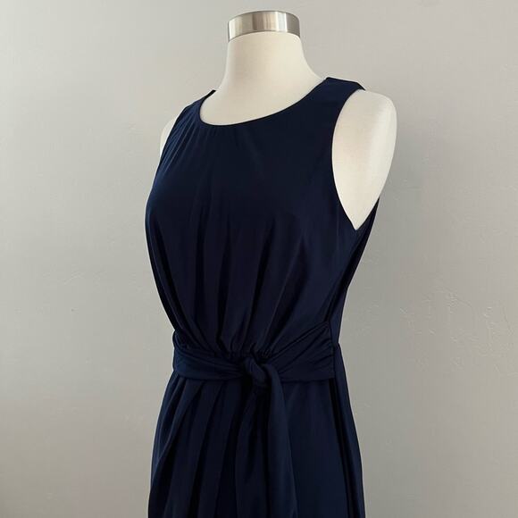Superfoxx California Dreams Faux Wrap Dress Sleeveless Draped Navy Blue Medium - Picture 10 of 13